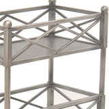 Benzara 2 Tier Metal Frame Storage Shelf with Geometric Details, Silver BM217285 Silver Metal BM217285