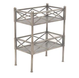 Benzara 2 Tier Metal Frame Storage Shelf with Geometric Details, Silver BM217285 Silver Metal BM217285