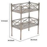 Benzara 2 Tier Metal Frame Storage Shelf with Geometric Details, Silver BM217285 Silver Metal BM217285