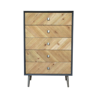 Benzara Wooden Cabinet with 5 Drawers and Tapered legs, Brown and Gray BM217287 Gray and Brown Solid Wood and Metal BM217287