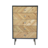 Benzara Wooden Cabinet with 5 Drawers and Tapered legs, Brown and Gray BM217287 Gray and Brown Solid Wood and Metal BM217287