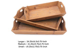 Benzara Rectangular Wooden Serving Tray with Cut Out Handles, Set of 3, Brown BM217292 Brown Solid Wood BM217292