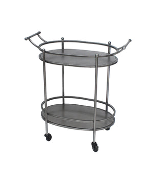 Benzara Oval Metal Frame Service Cart with Casters, Gray and Black BM217301 Gray and Black Metal and MDF BM217301