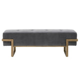 Benzara Button Tufted Fabric Upholstered Bench with Metal Base, Gray and Brass BM217303 Gray and Brass Metal and Fabric BM217303