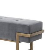 Benzara Button Tufted Fabric Upholstered Bench with Metal Base, Gray and Brass BM217303 Gray and Brass Metal and Fabric BM217303