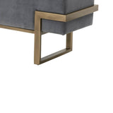 Benzara Button Tufted Fabric Upholstered Bench with Metal Base, Gray and Brass BM217303 Gray and Brass Metal and Fabric BM217303