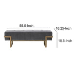 Benzara Button Tufted Fabric Upholstered Bench with Metal Base, Gray and Brass BM217303 Gray and Brass Metal and Fabric BM217303