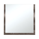 Benzara U Shaped Grained Wood Encased Wall Mirror, Brown and Silver BM217307 Brown and Silver MDF and Mirror BM217307