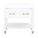 Benzara 1 Drawer Wooden Frame Nightstand with Open Shelf, White and Brass BM217310 White and Brass Solid Wood, MDF and Metal BM217310