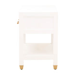 Benzara 1 Drawer Wooden Frame Nightstand with Open Shelf, White and Brass BM217310 White and Brass Solid Wood, MDF and Metal BM217310