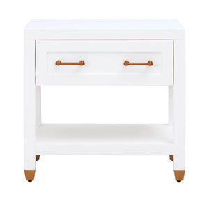 Benzara 1 Drawer Wooden Frame Nightstand with Open Shelf, White and Brass BM217310 White and Brass Solid Wood, MDF and Metal BM217310