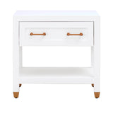 1 Drawer Wooden Frame Nightstand with Open Shelf, White and Brass