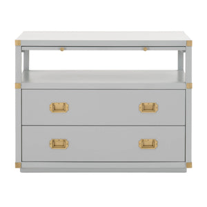 Benzara Wooden Frame Nightstand with 2 Drawers and 1 Pull Out Tray, Gray and Gold BM217322 Gray and Gold Solid Wood, MDF and Metal BM217322