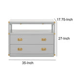 Benzara Wooden Frame Nightstand with 2 Drawers and 1 Pull Out Tray, Gray and Gold BM217322 Gray and Gold Solid Wood, MDF and Metal BM217322