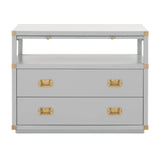 Wooden Frame Nightstand with 2 Drawers and 1 Pull Out Tray, Gray and Gold