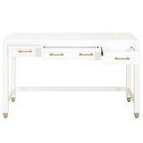 Benzara 3 Drawers Wooden Frame Desk with Metal Tips, White and Brass BM217325 White and Brass Solid Wood, MDF and Metal BM217325