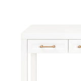 Benzara 3 Drawers Wooden Frame Desk with Metal Tips, White and Brass BM217325 White and Brass Solid Wood, MDF and Metal BM217325