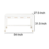 Benzara 3 Drawers Wooden Frame Desk with Metal Tips, White and Brass BM217325 White and Brass Solid Wood, MDF and Metal BM217325