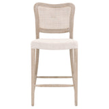 Benzara Cane Back Wooden Frame Counter Stool with Padded Seat, Beige BM217351 Beige Solid Wood, Cane and Fabric BM217351