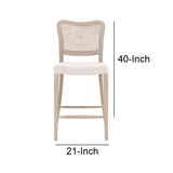 Benzara Cane Back Wooden Frame Counter Stool with Padded Seat, Beige BM217351 Beige Solid Wood, Cane and Fabric BM217351