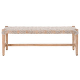 Benzara Interwind Rope Top Wooden Frame Bench with Trestle Base, Gray and Brown BM217352 Gray and Brown Rope and Solid Wood BM217352