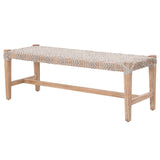 Benzara Interwind Rope Top Wooden Frame Bench with Trestle Base, Gray and Brown BM217352 Gray and Brown Rope and Solid Wood BM217352