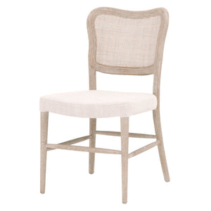 Benzara Cane Back Wooden Frame Dining Chair with Padded Seat, Set of 2, Beige BM217355 Beige Solid Wood, Cane and Fabric BM217355