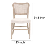 Benzara Cane Back Wooden Frame Dining Chair with Padded Seat, Set of 2, Beige BM217355 Beige Solid Wood, Cane and Fabric BM217355