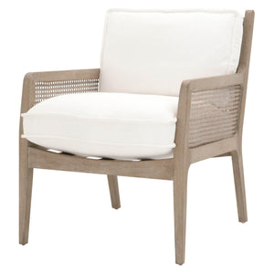 Benzara Cane Design Wooden Frame Club Chair with Padded Seating, White and Brown BM217356 White and Brown Solid Wood, Cane and Fabric BM217356