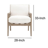 Benzara Cane Design Wooden Frame Club Chair with Padded Seating, White and Brown BM217356 White and Brown Solid Wood, Cane and Fabric BM217356