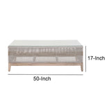 Benzara Interwoven Rope Wooden Coffee Table with Glass Top, Gray and Brown BM217362 Gray and Brown Solid Wood, Metal, Rope and Glass BM217362