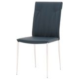 Benzara Leatherette Dining Chair with Slim Legs and Piped Edges, Set of 2,Navy Blue BM217366 Blue Faux Leather, Metal BM217366