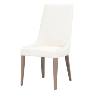 Benzara Curved Dining Chair with Round Tapered Legs, Set of 2, White and Brown BM217374 White and Brown Solid Wood and Faux Leather BM217374