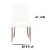 Benzara Curved Dining Chair with Round Tapered Legs, Set of 2, White and Brown BM217374 White and Brown Solid Wood and Faux Leather BM217374