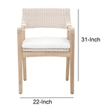 Benzara Wicker Woven Arm Chair with Removable Seat Cushion, Beige and White BM217377 Beige and White Solid Wood, Fabric and Wicker BM217377