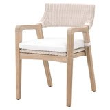 Wicker Woven Arm Chair with Removable Seat Cushion, Beige and White