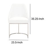 Benzara Curved Dining Chair with Steel Cantilever Base, Set of 2, White and Gold BM217381 White and Gold Metal, Faux Leather BM217381