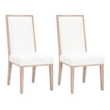 Benzara High Back Armless Dining Chair with Wooden Legs, Set of 2, White and Brown BM217385 White and Brown Solid Wood, Fabric BM217385