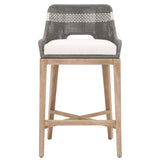 Benzara Interwoven Rope Barstool with Flared Legs and Cross Support, Dark Gray BM217397 Gray Solid Wood, Fabric and Metal BM217397