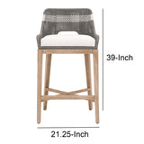 Benzara Interwoven Rope Barstool with Flared Legs and Cross Support, Dark Gray BM217397 Gray Solid Wood, Fabric and Metal BM217397