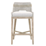 Benzara Interwoven Rope Barstool with Flared Legs and Cross Support, Gray BM217398 Gray Solid Wood, Fabric and Metal BM217398