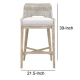 Benzara Interwoven Rope Barstool with Flared Legs and Cross Support, Gray BM217398 Gray Solid Wood, Fabric and Metal BM217398