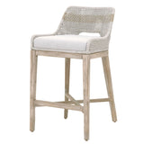 Benzara Interwoven Rope Barstool with Flared Legs and Cross Support, Gray BM217398 Gray Solid Wood, Fabric and Metal BM217398