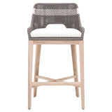 Benzara Interwoven Rope Barstool with Stretcher and Cross Support, Dark Gray BM217400 Gray Solid Wood, Fabric and Metal BM217400