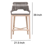 Benzara Interwoven Rope Barstool with Stretcher and Cross Support, Dark Gray BM217400 Gray Solid Wood, Fabric and Metal BM217400