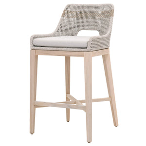 Benzara Interwoven Rope Barstool with Stretcher and Cross Support, Light Gray BM217401 Gray Solid Wood, Fabric and Metal BM217401