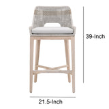 Benzara Interwoven Rope Barstool with Stretcher and Cross Support, Light Gray BM217401 Gray Solid Wood, Fabric and Metal BM217401