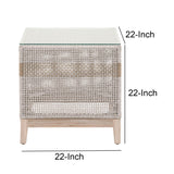 Benzara Glass Top End Table with Interwoven Rope Design Frame, Gray and Brown BM217412 Gray Solid Wood, Glass, Metal and Fabric BM217412