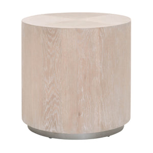 Benzara Round Grained Wooden Frame End Table with Metal, Large, Brown and Gray BM217413 Brown and Gray Solid Wood and Metal BM217413