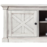 Benzara Cottage Wooden TV Stand with 2 Cabinets and 2 Open Shelves, Antique White BM217510 White Solid Wood, Veneer BM217510